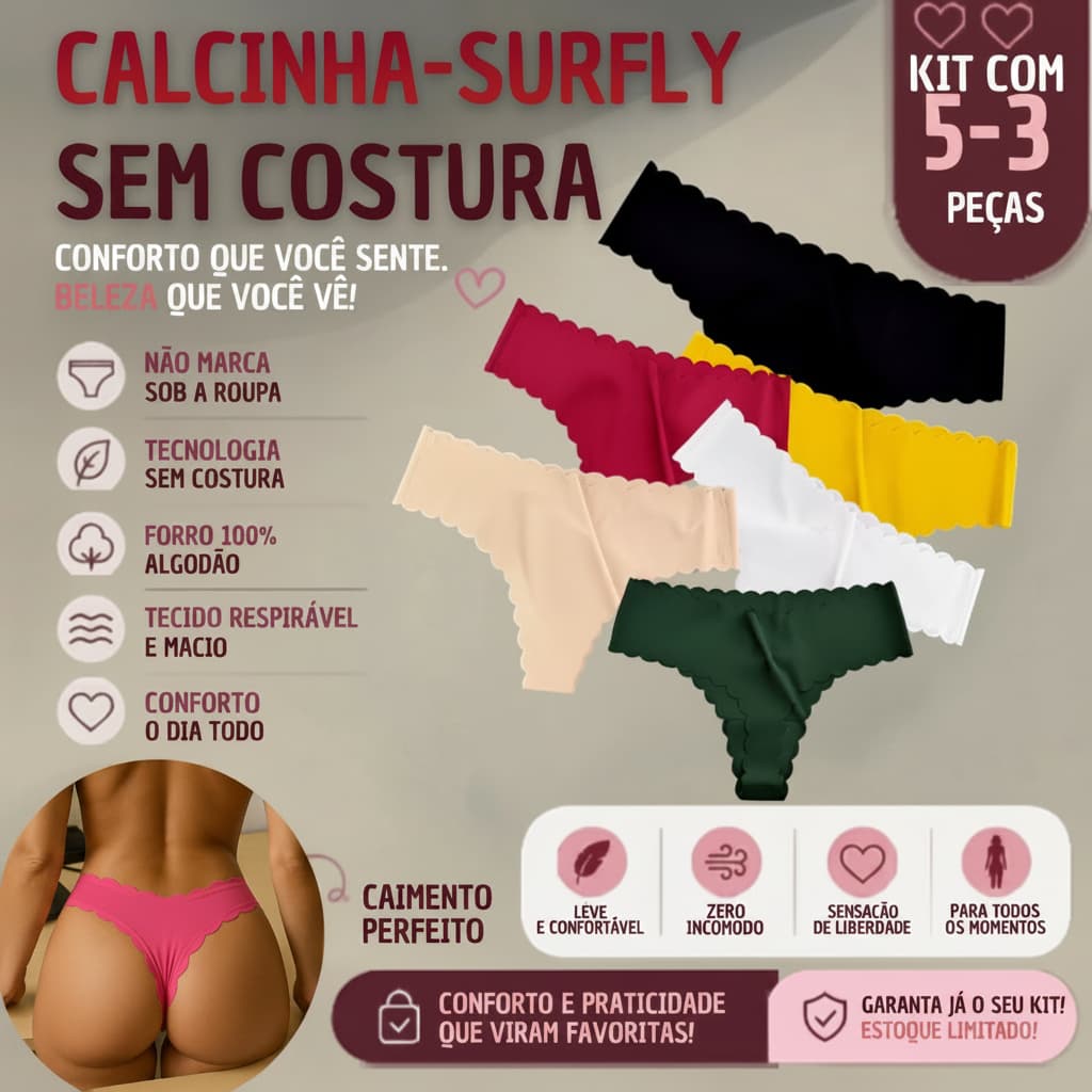 Kit 5 Calcinhas Sem costura Tanga corte a Laser Não Marca na Roupa Invisível Academia Justo Conforto