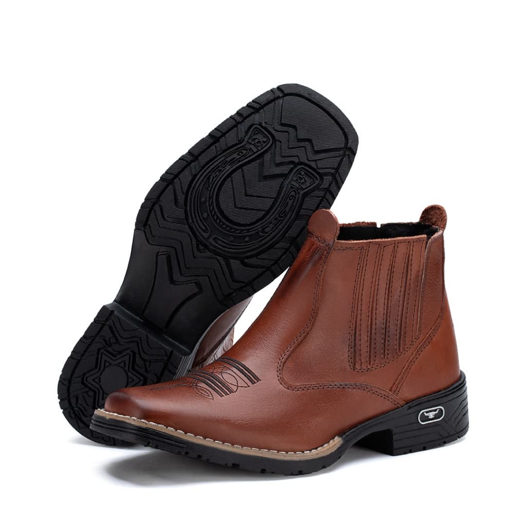 Kit 2 Pares Bota Texana Masculina Couro Legítimo Country Bordada Cano Curto Confortável Raça Country