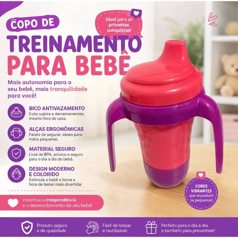 Copo de transição com bico rigido e com alças removíveis 350 ml
