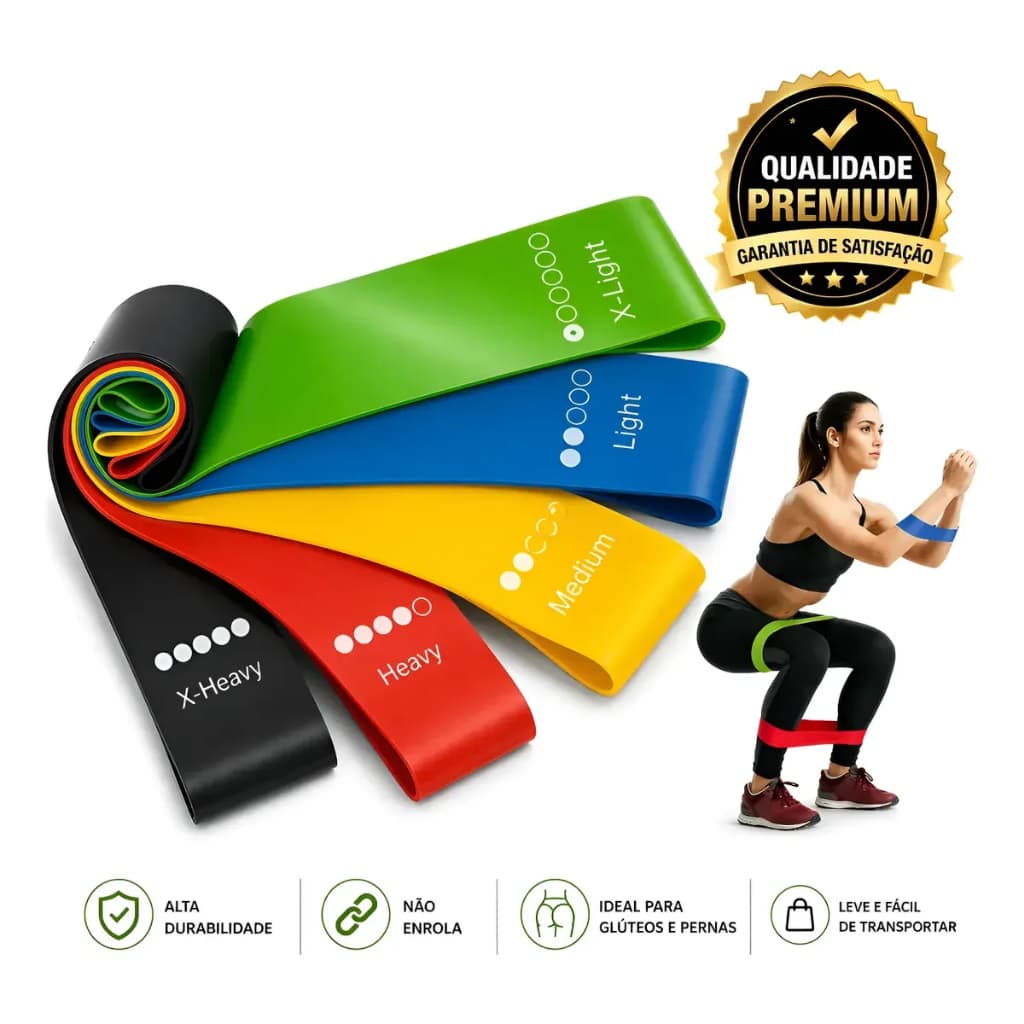Kit 5 Faixas Elasticas Mini Band Treino Extensor Elastico Academia E Fisioterapia