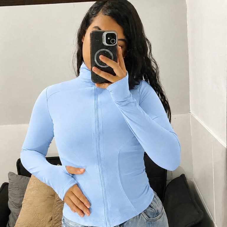 Jaqueta Blusa Esportiva Manga Longa Moda Feminina Casaco Academia, Caminhada Dia a Dia Passeio Com Zíper Suplex Com Gola
