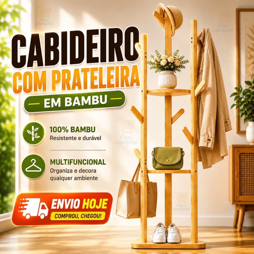 Mancebo Cabideiro de Chão Bambu Suporte Organizador Arara Roupas Prateleira