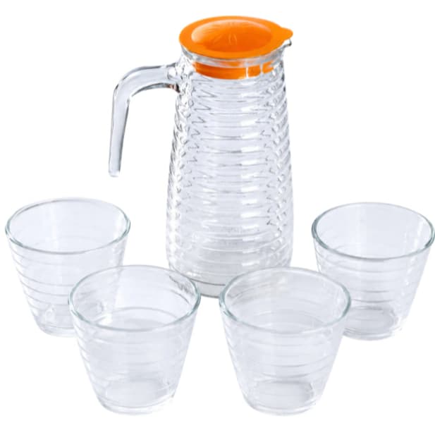 Jarra De Vidro Elegante Com Alça E 4 Copos Resistente Com Tampa