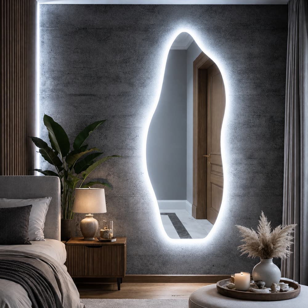 Espelho Com Led Bivolt 1 Metros x 35 cm Flame Sem Led Polido Sala Salão Luxo Led Branco Led Neutro Led Amarelo Luxo