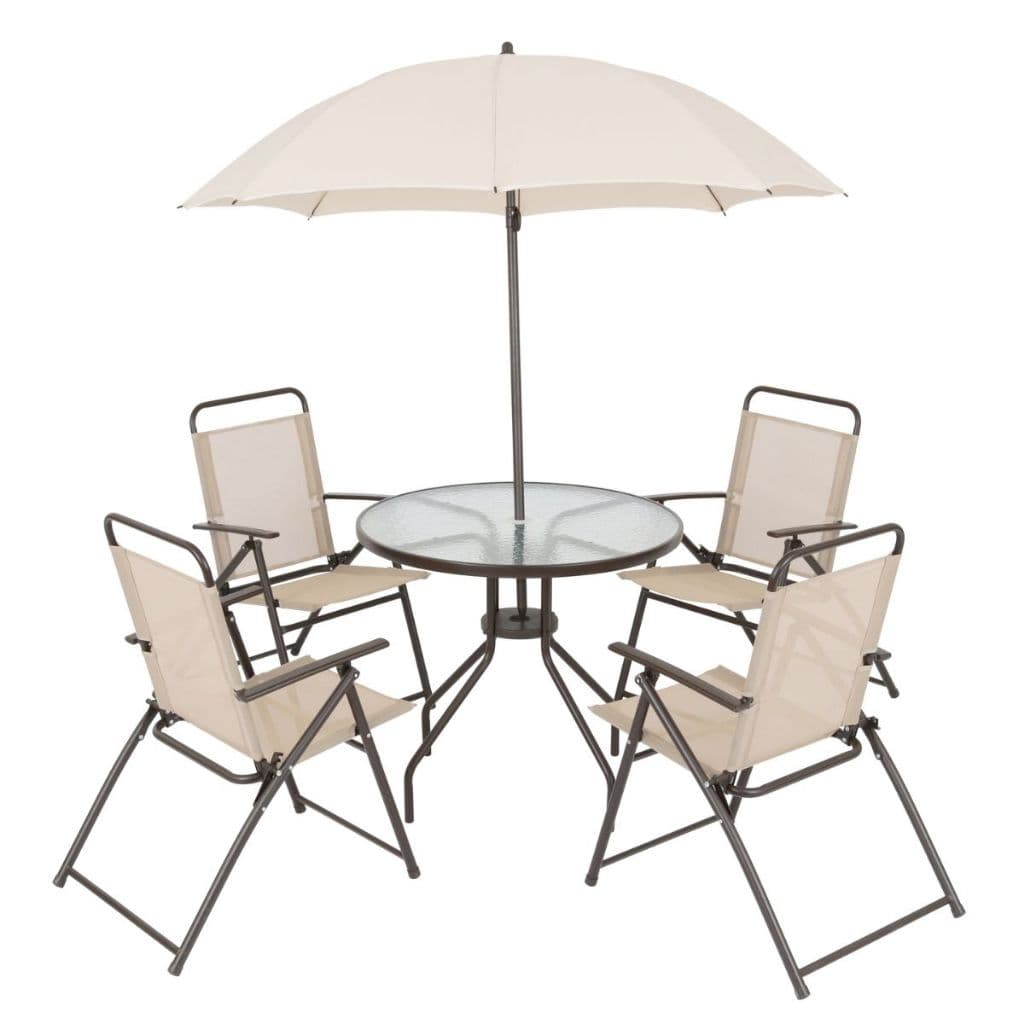 KIT Conjunto de Mesa Com 4 Cadeiras Premium E Ombrelone Área Externa Conjunto para Jardim BEGE E MARROM