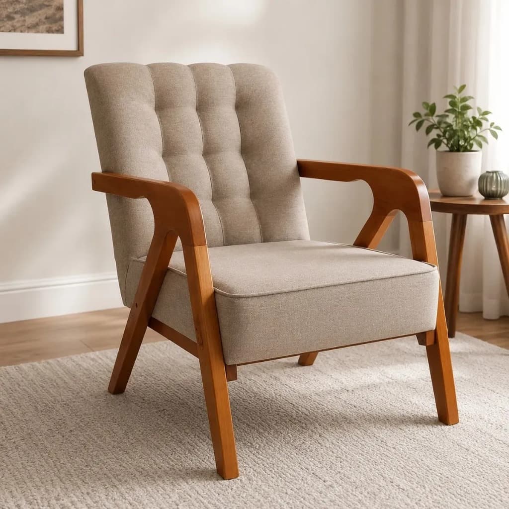 Poltrona Decorativa Lívia Linho Premium Sala Quarto Moderna