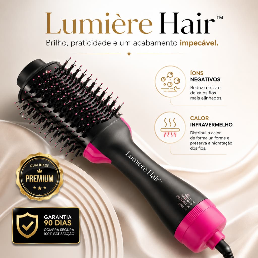 Escova Secadora Modeladora Profissional Lumière Hair™ Anti Frizz com Íons Negativos Calor Infravermelho 3 Velocidades 2