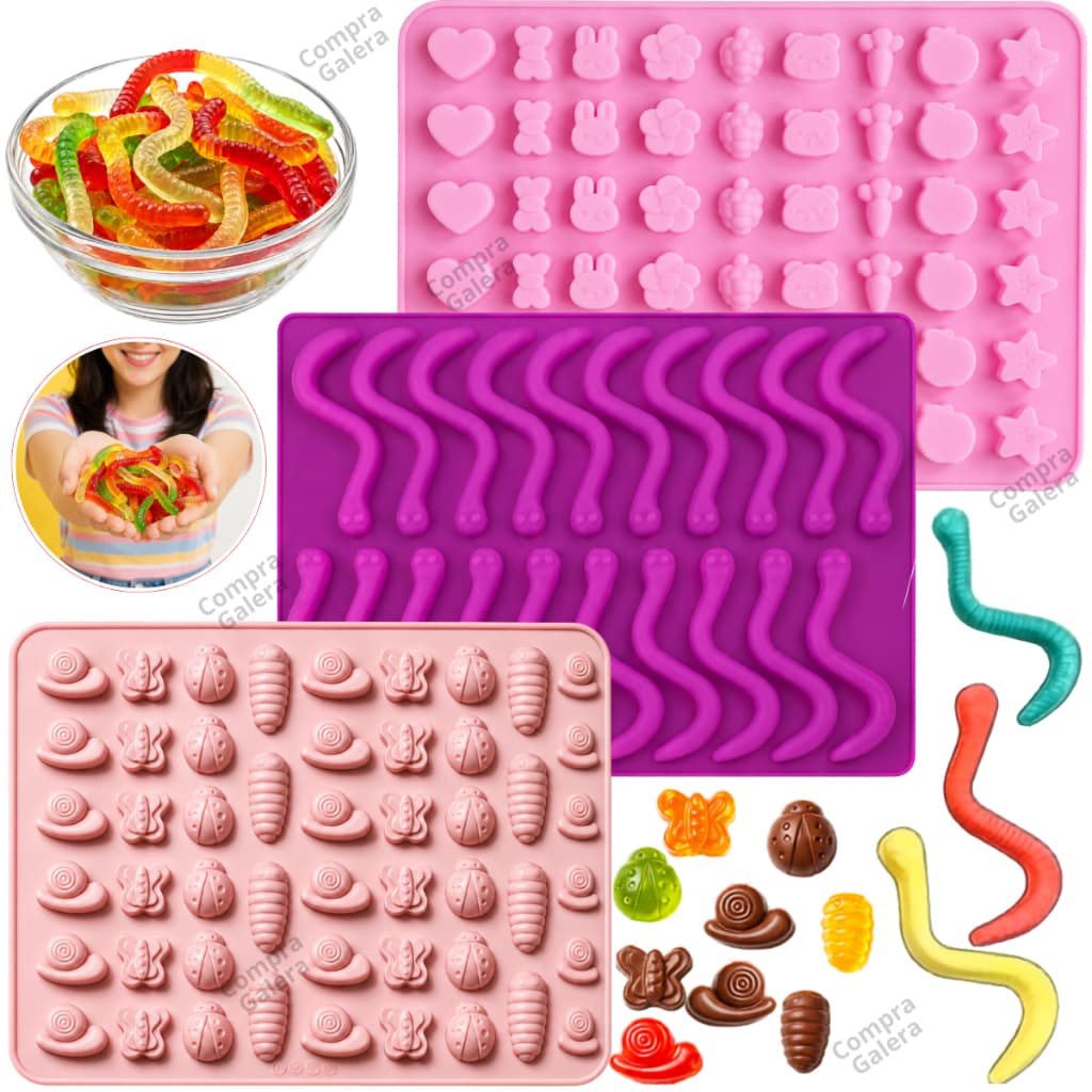 Moldes de Silicone para Bala De Goma Doces Minhoca Gelatina Gelo Inseto Ursinho Coração