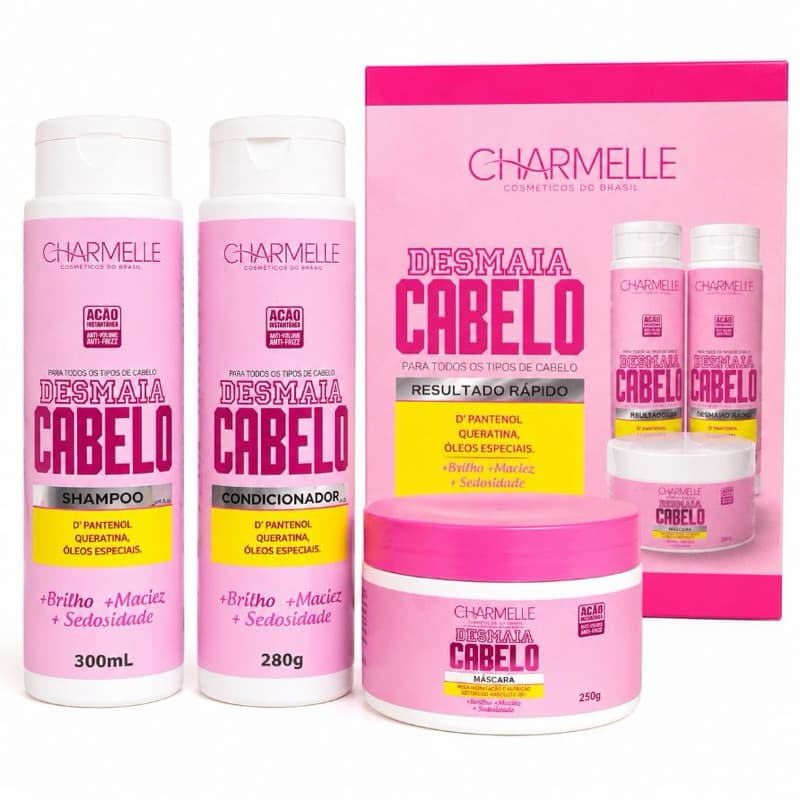 Kit Shampoo Condicionador e Máscara Desmaia Cabelo Charmelle