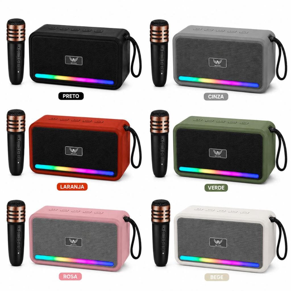 Caixa de Som Bluetooth Karaokê 50W RGB Com Microfone Sem Fio Portátil USB TF AUX Bateria Recarregável 5.3 top