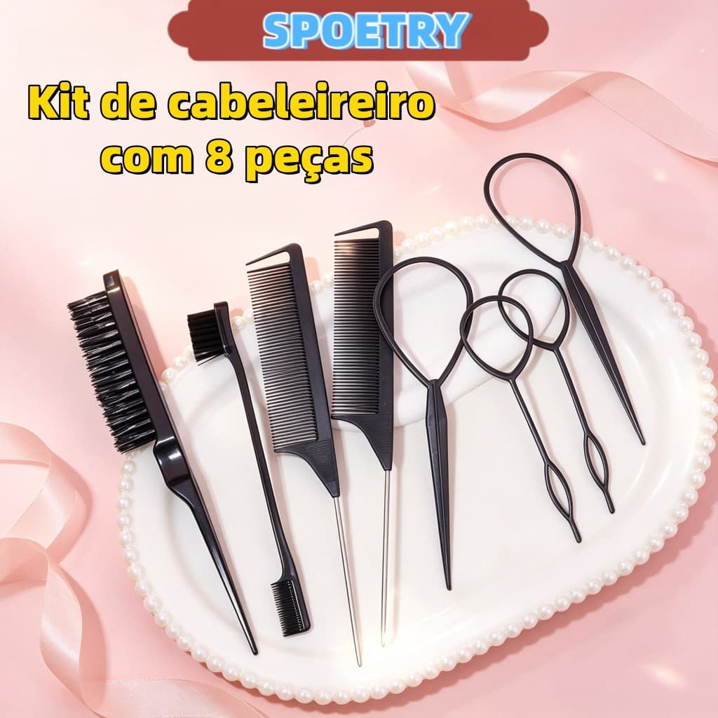 Conjunto de 8 ferramentas para cabelo — inclui acessórios para tranças e tesoura, fácil criar estilos variados