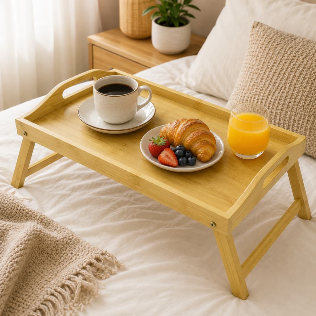 Bandeja de Bambu Café Da Manha Na Cama Em Bambu Pés Dobráveis 25X45CM