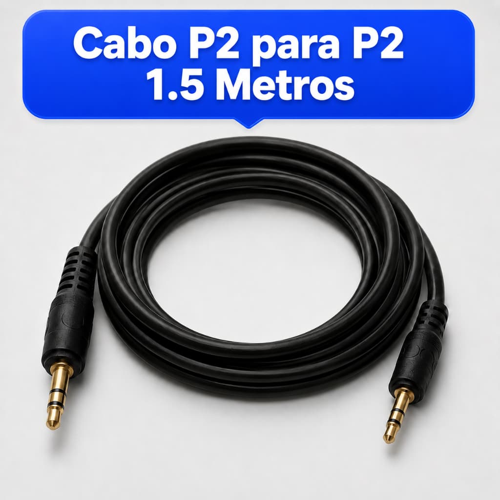 Cabo de Áudio Auxiliar P2 Macho x P2 Macho Estéreo 3,5mm Dourado 1,5m para Carro TV Som Caixa de Som