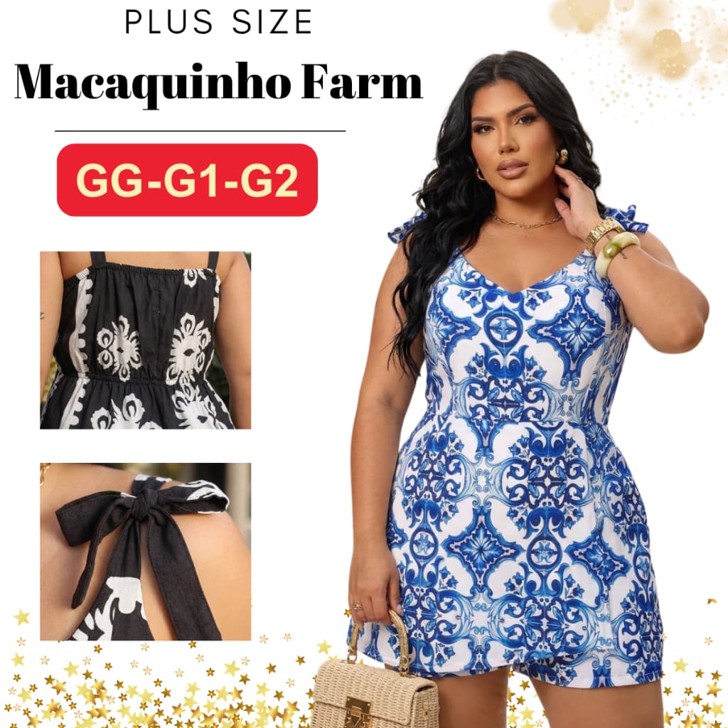 Macaquinho Plus Size Short Saia Alça Larga Estampado Tendência Promoção Candy Color Verão