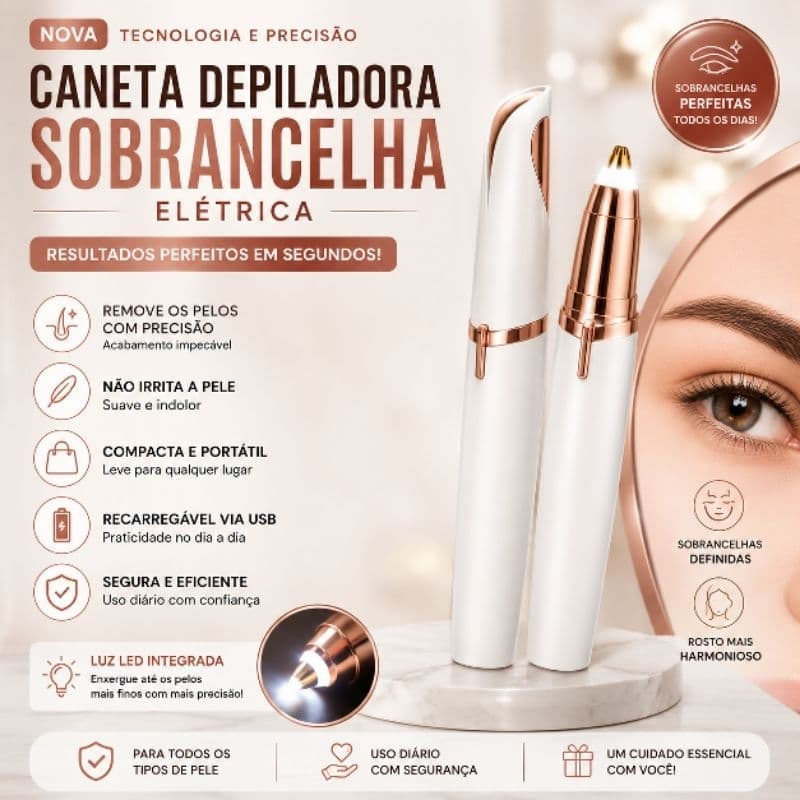 Caneta Depiladora Sobrancelha Elétrico Recarregável USB Bivolt - (Cores Sortidas)