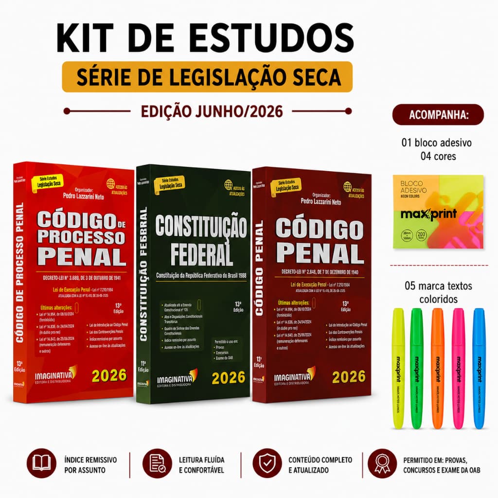 Constituição Federal + Código Penal + Processo Penal Edição Junho/2026 | + Bloco adesivo + marca texto