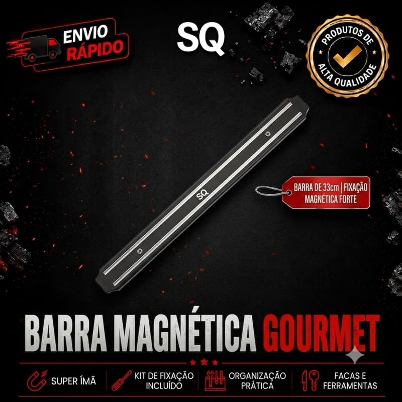 Barra Magnética Gourmet 33cm para Facas e Ferramentas | Super Ímã | Fácil Instalação