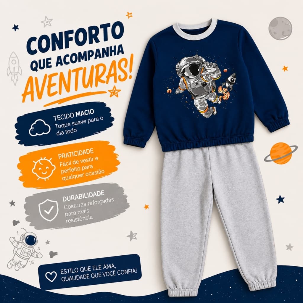 Conjunto Sortido Moletom Infatil Peluciado Masculino/Menino Elastico Na Manga e Na Barra Quentinho Inverno