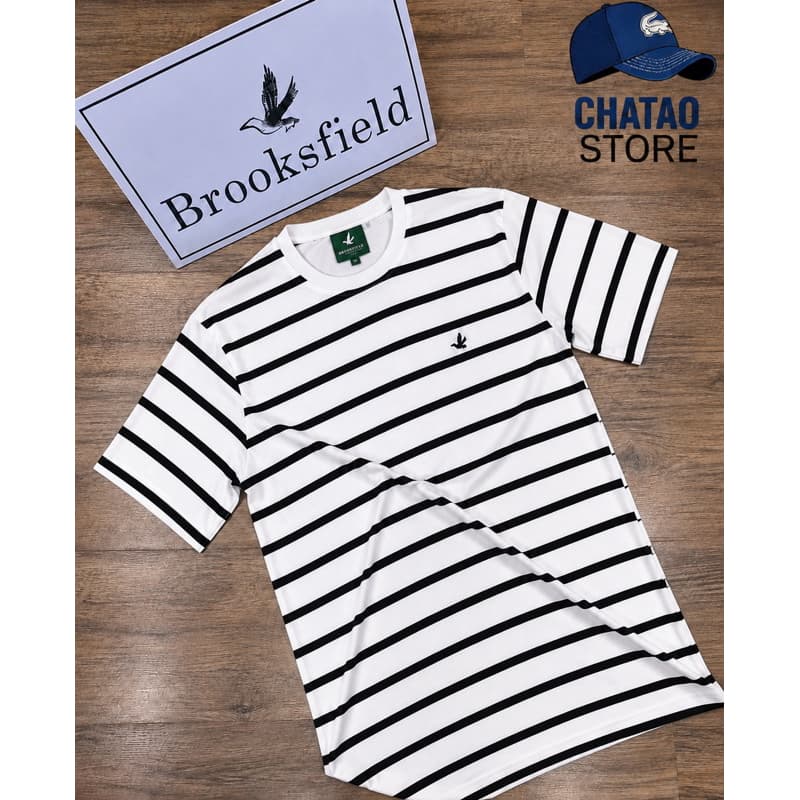 Brooksfield Camiseta Listrada Masculina Brooksfield Cotton com Elastano Conforto Premium e Estilo