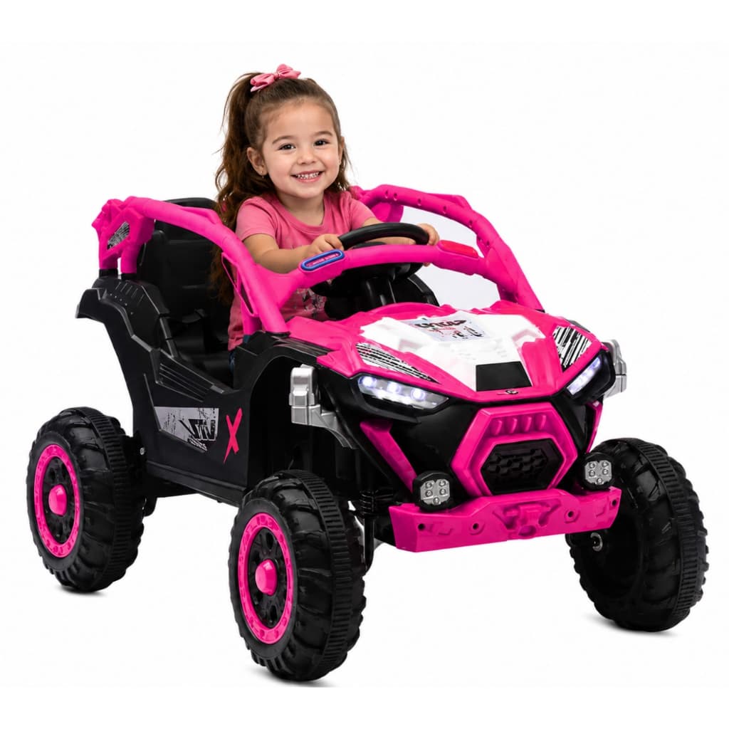 Carro Elétrico Infantil Rosa Mini Jipe Off Road com Luz e Som Recarregável Controle Remoto Carrinho