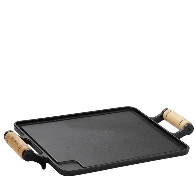 Chapa De Ferro Fundido Bifeteira 38x24 Com 2 Alças De Madeira Santana