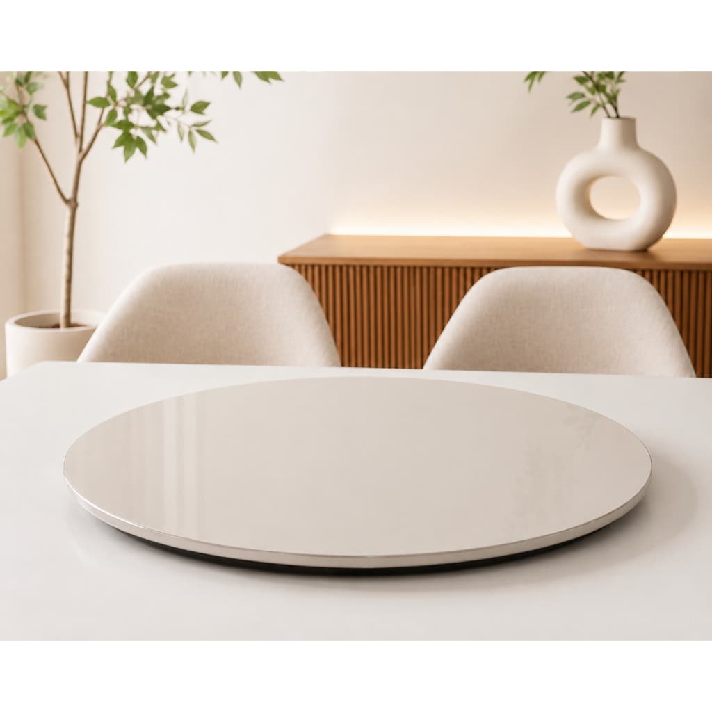 Prato Giratório 50cm com Vidro Off White | Bandeja de Sobrepor Centro de Mesa de Jantar | Funcional e Decorativo