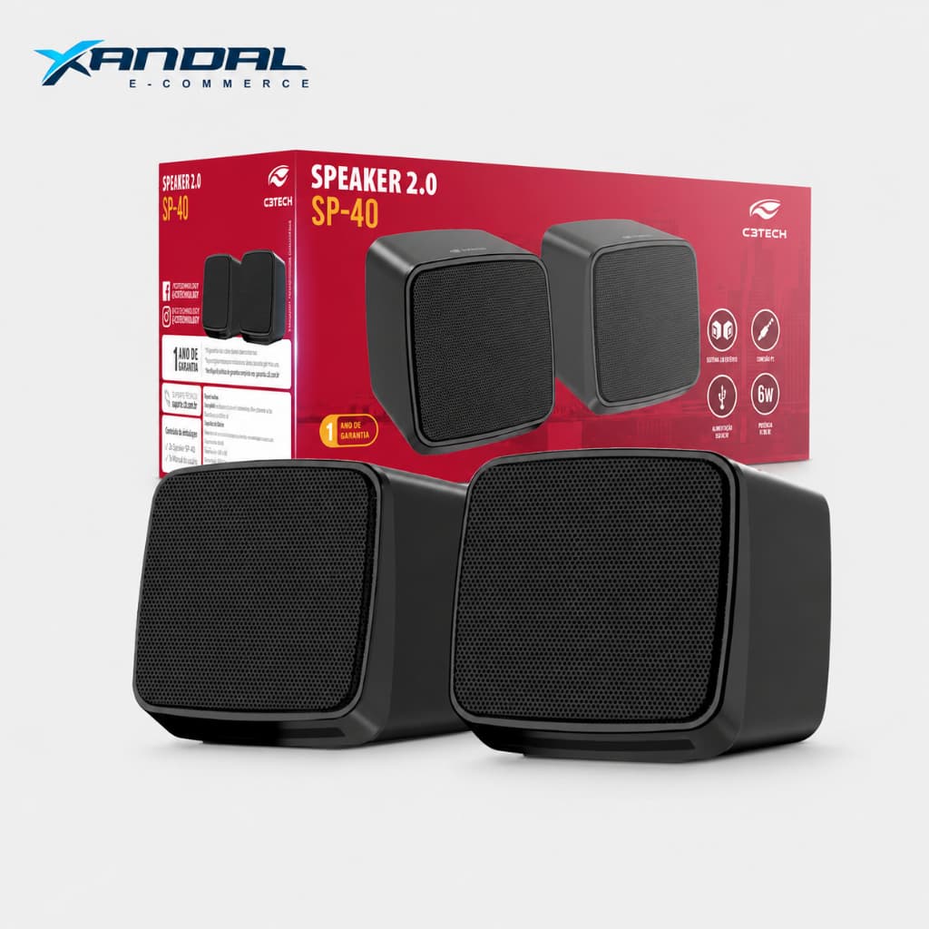 Caixa De Som Auto Falante Pc Notebook TV Celulares Audio 2.0 6w Conector P2 Alimentação USB SP-40BK Preta C3Tech