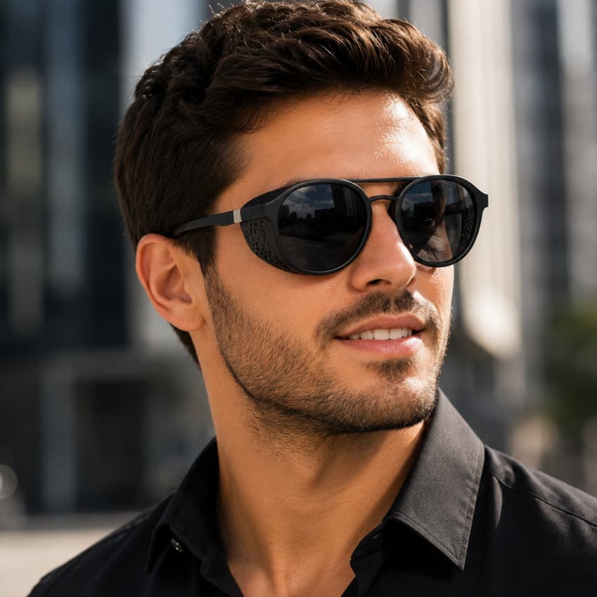 Óculos Alok Steampunk Masculino Redondo Preto Lateral Perfurada UV400 Fashion DJ