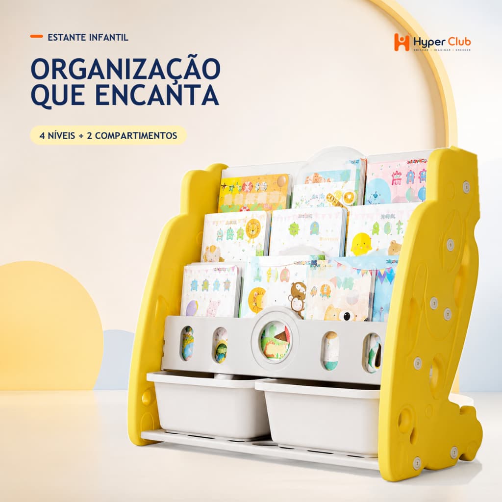 Estante Organizadora Infantil para Livros e Brinquedos 4 Níveis e 2 Compartimentos Até 20 kg