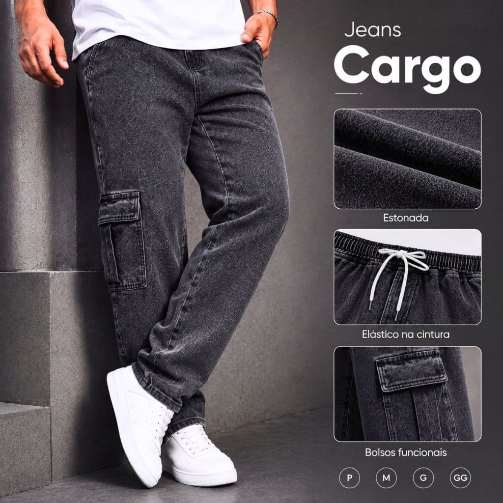 Calça Cargo Bolso Lateral Skatista Street Urbano Streetwear Boca Larga Estilo Rua