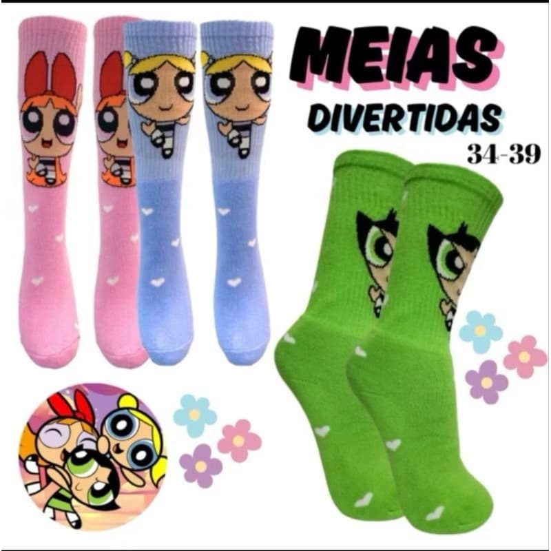 Meias Personagens Infantil e Adulto Bob Esponja Naruto Hello Kitty Emily Vick Kawaii Confortável