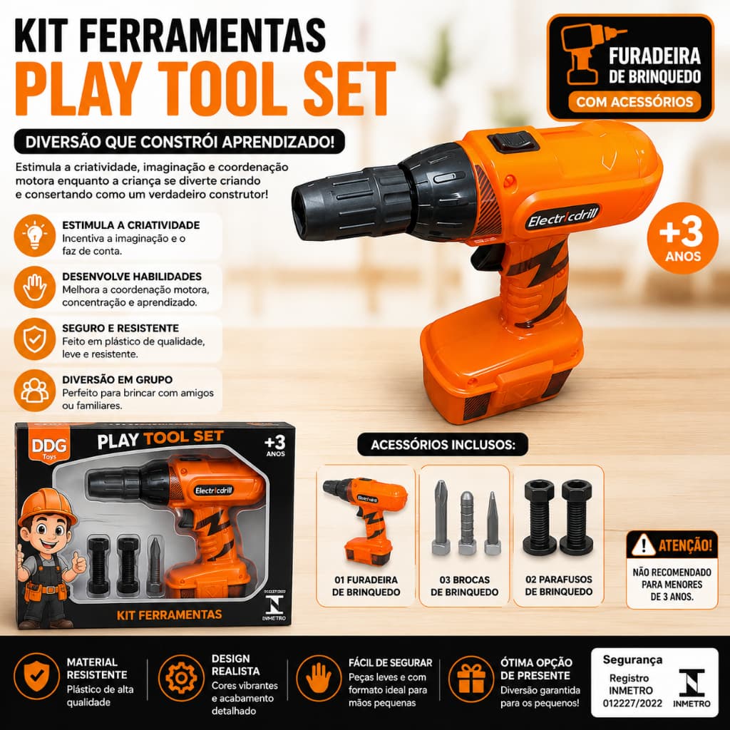 Brinquedo Furadeira Infantil Kit Ferramentas Educativo Criativo Seguro