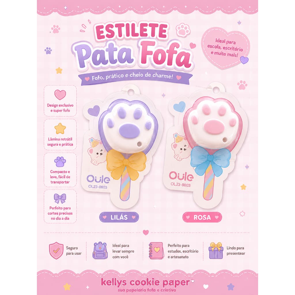 Estilete fofo em formato de pata, 9mm