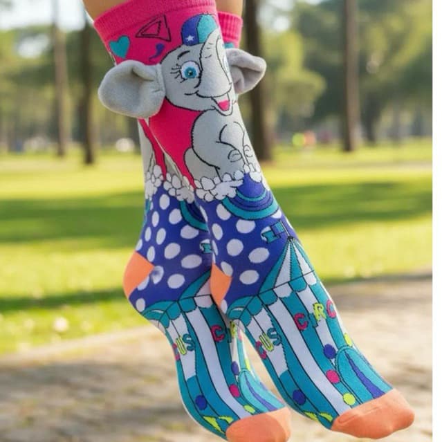 Meia Maluca 3D Divertida Adulto Infantil Unissex Elefante de Circo com Orelhas de Pulucia Tamanho Unico 24ao37