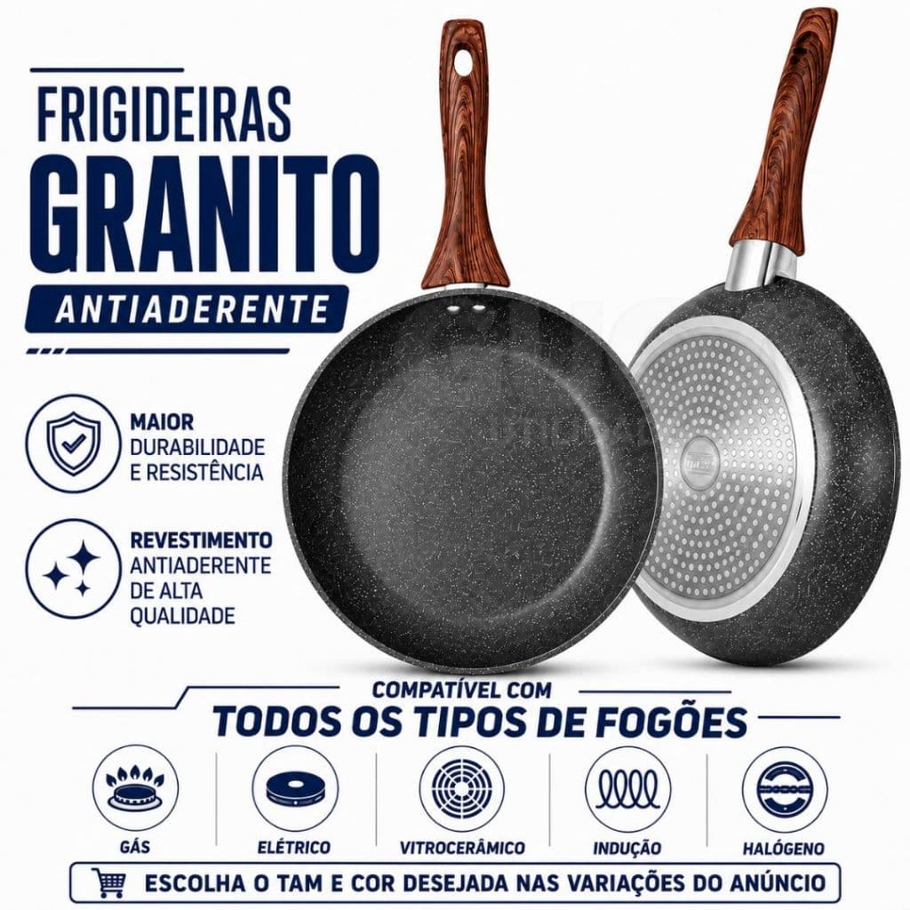 Kit Frigideira Antiaderente Indução Revestimento Granito Compatível Fogão Indução Gás Elétrico Cerâmico