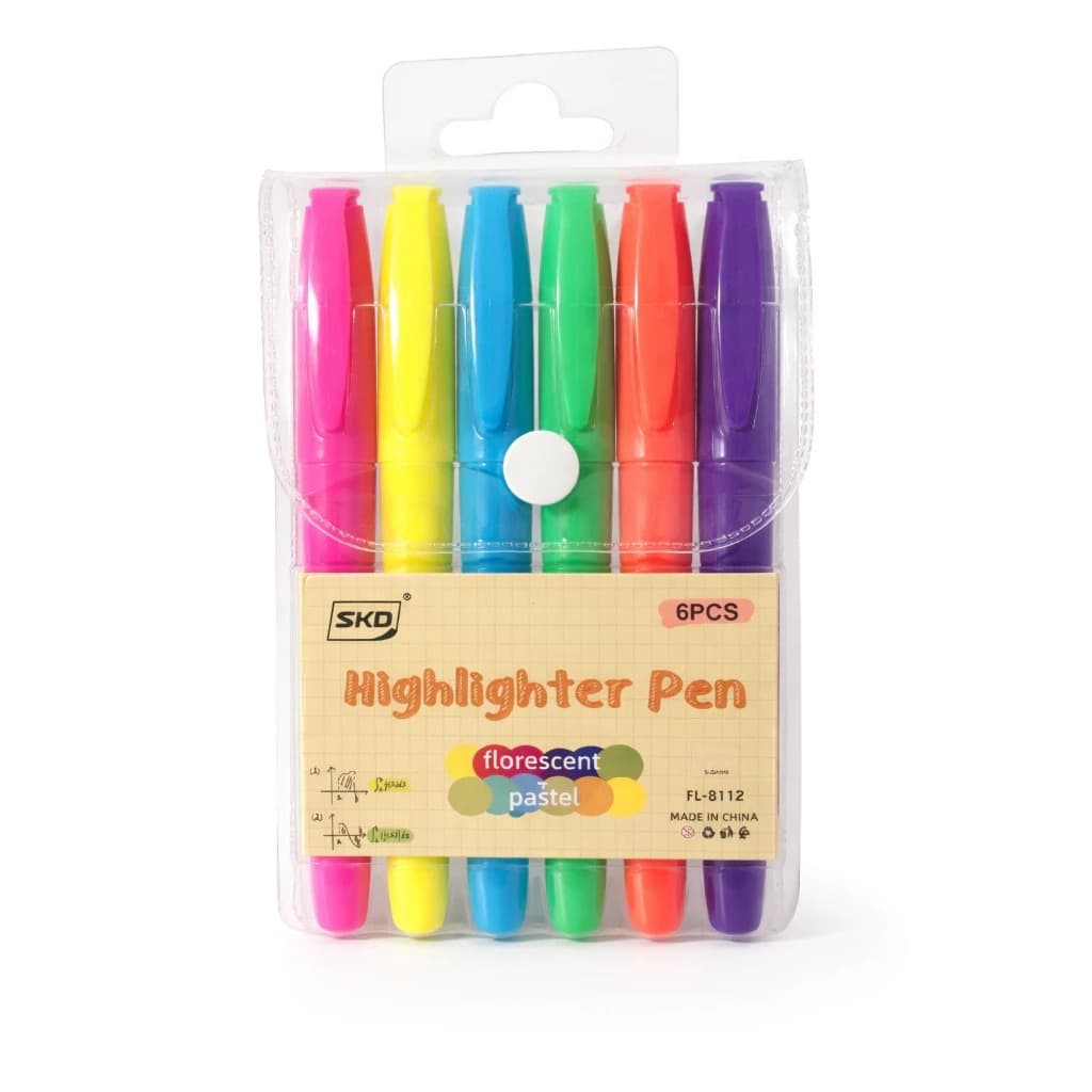 Kit Marca Texto Highlighter 12 Cores 6 Neon e 6 Pastel Traço Marcante Para Estudos Escola Escritório e Planner