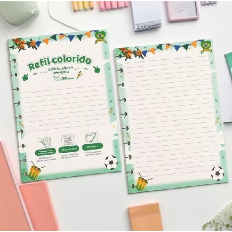 Refil Colorido para Caderno Inteligente A5 | 80 Folhas Pautadas | Reposição para Caderno de Discos