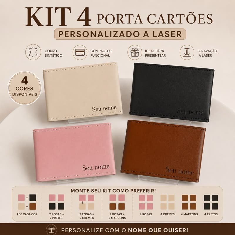Porta cartão kit com 4 | personalizado nome, time ou logo