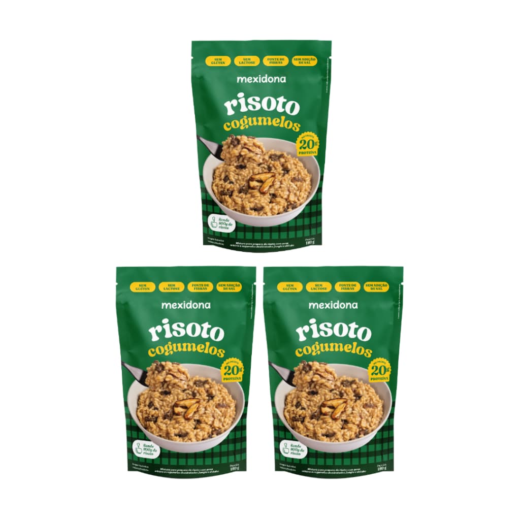 Mexidona Kit 3 Risotos Cogumelos Selecionados180g Gourmet Natural Fit Refeição Prática Fácil Preparo