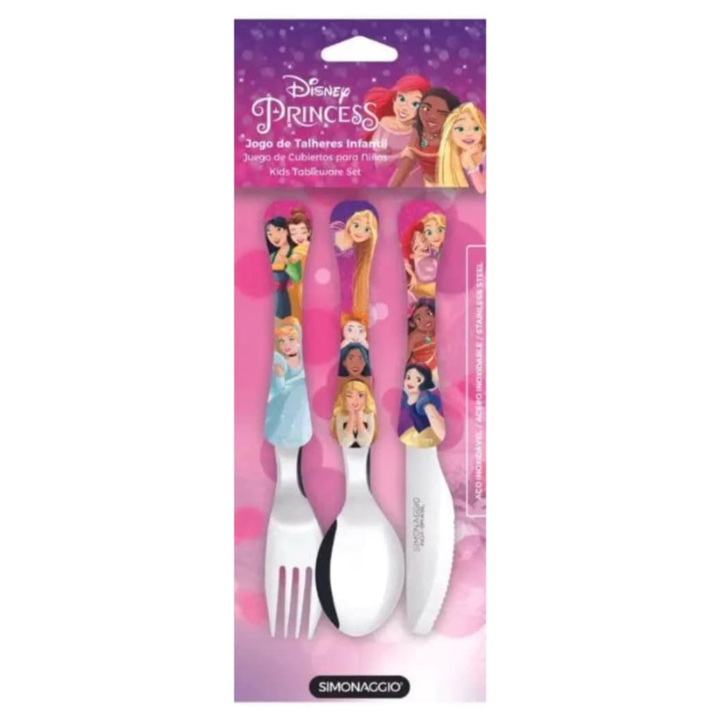 Jogo De Talheres Inox 3 Pcs Infantil Princesas - Disney