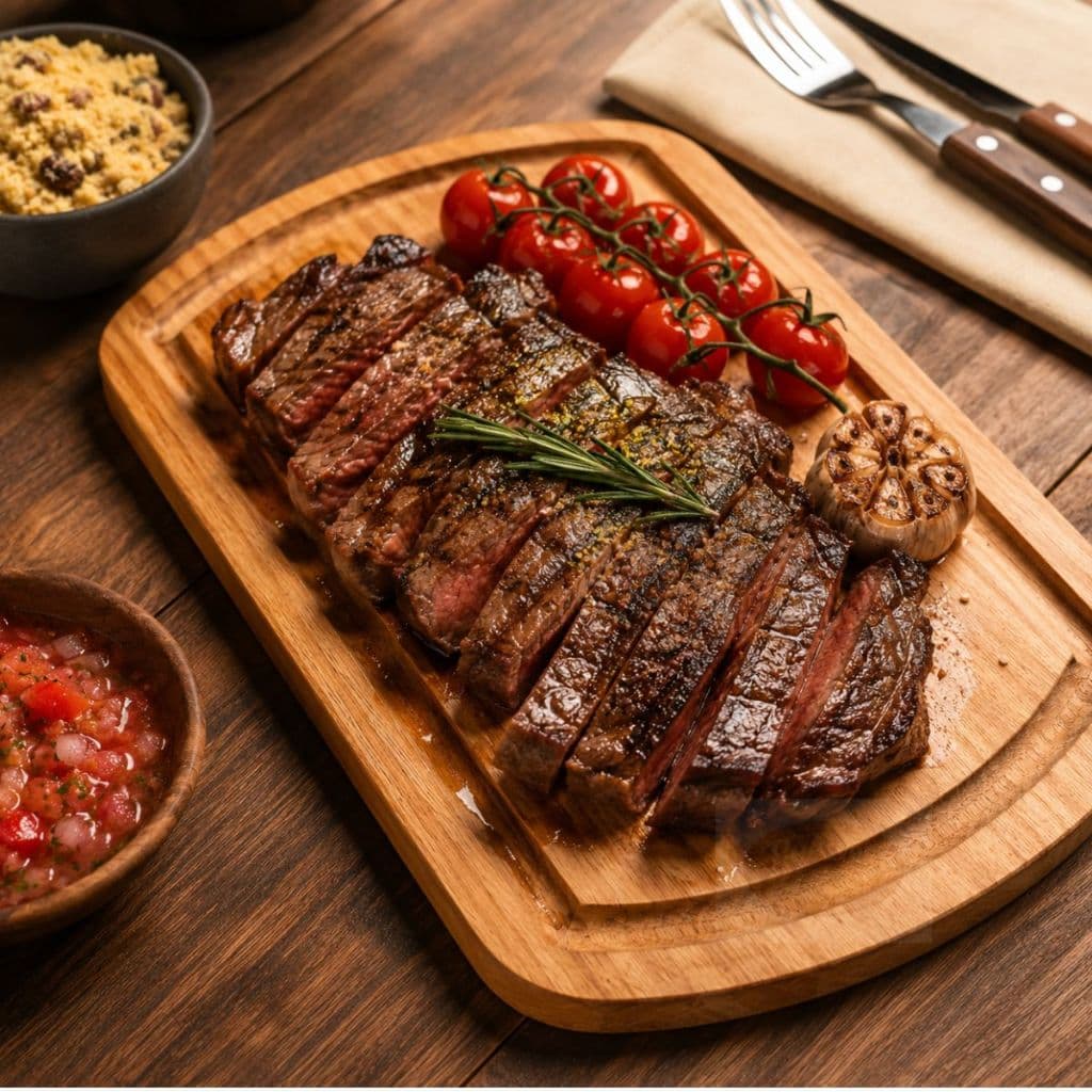 Tábua de Carne Churrasco Eucalipto 29x18,5cm Madeira Maciça 2cm com Canaleta Gourmet Premium