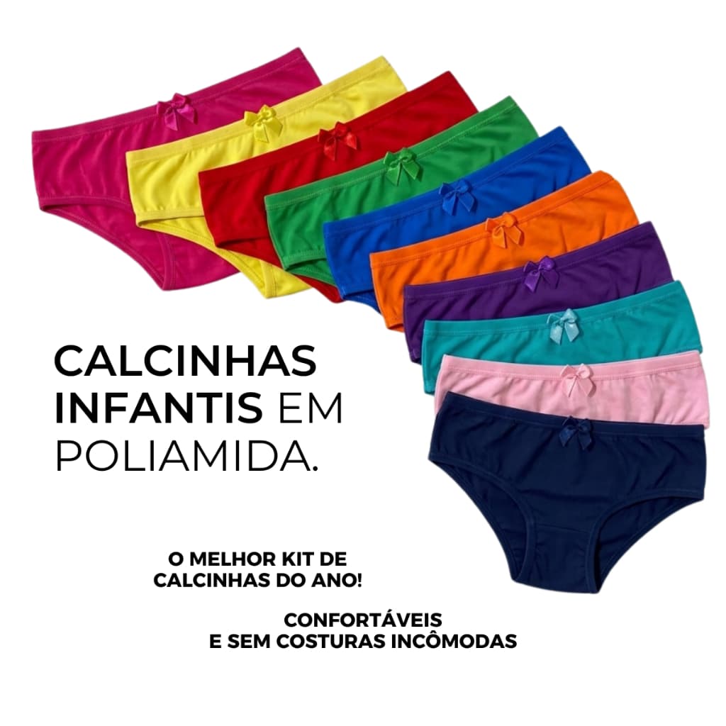 Kit Calcinha Infantil Poliamida Menina Confortável Não Aperta Microfibra feminina Forro 100% Algodão