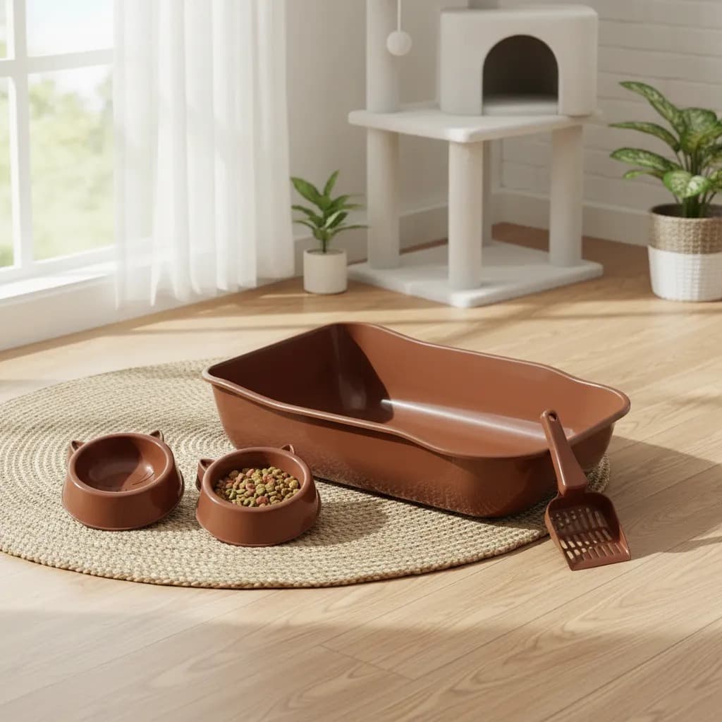 Kit Caixa de Areia para Gatos com Bandeja Pá Comedouro e Bebedouro Durapets kit 4 peças