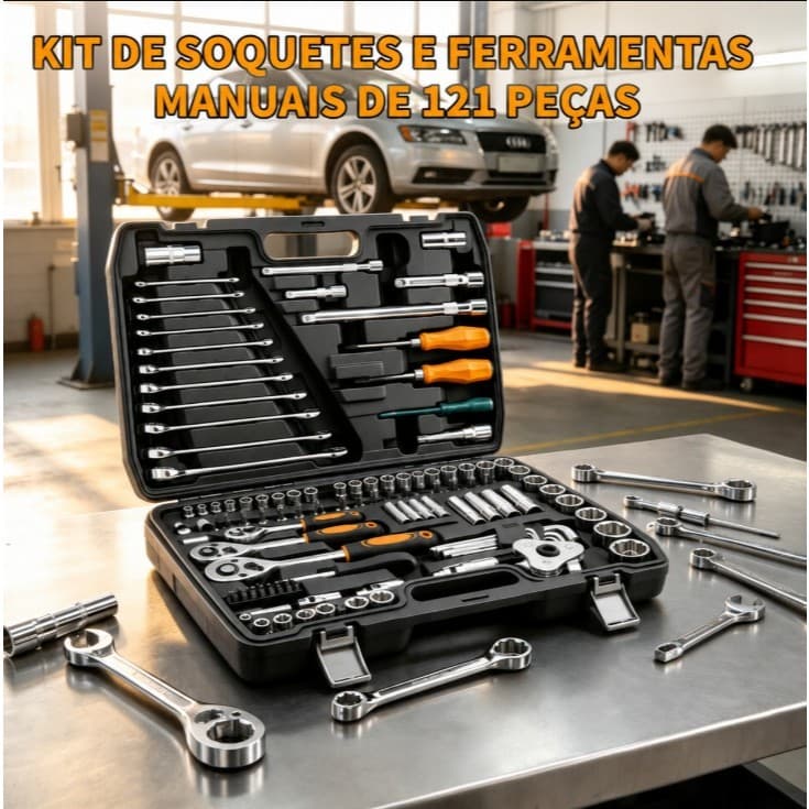 Kit De Soquetes E Ferramentas Manuais 121 Peças