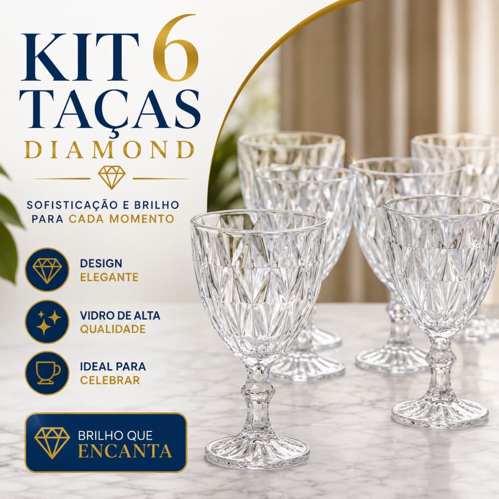 Jogo de Taças Diamante Copo Vidro Transparente Bico De Jaca 340ml ENVIO IMEDIATO!!