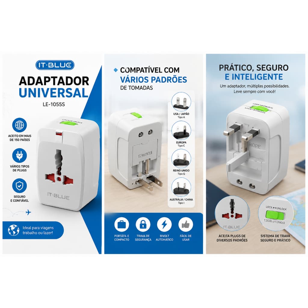 ADAPTADOR DE TOMADA UNIVERSAL INTERNCIONAL PARA VIAGENS LE 1055S
