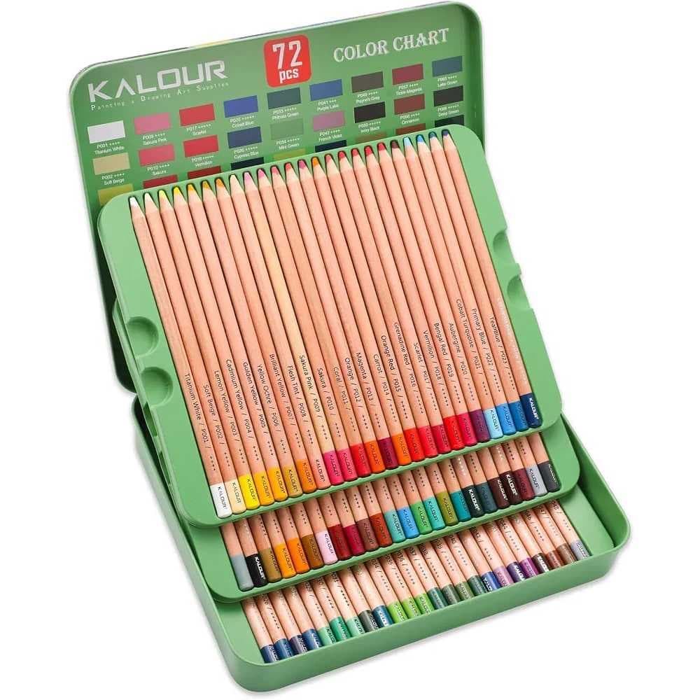 KALOUR Lápis de cor pastel profissional, conjunto de 72 cores, lápis de cor carvão para desenhar, esboçar, colorir.