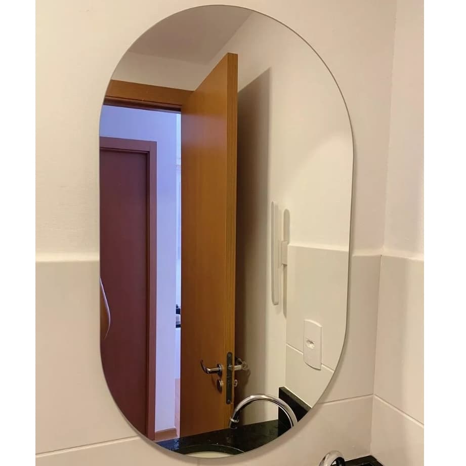 Espelho Oval Lapidado Banheiro Lavabo Quarto 80x50 60x40 50x40 Suporte ou Fita 3M Envio Imediato