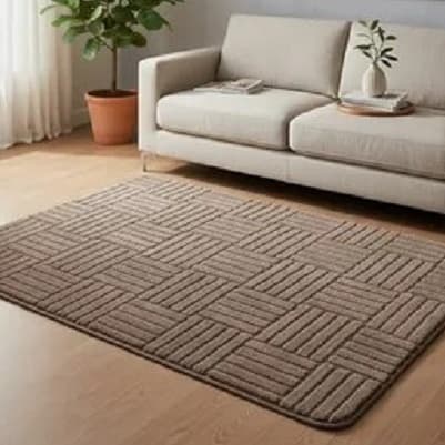 Tapete Sala Antiderrapante Jacquard Com Relevo Geométrico sem Pelo