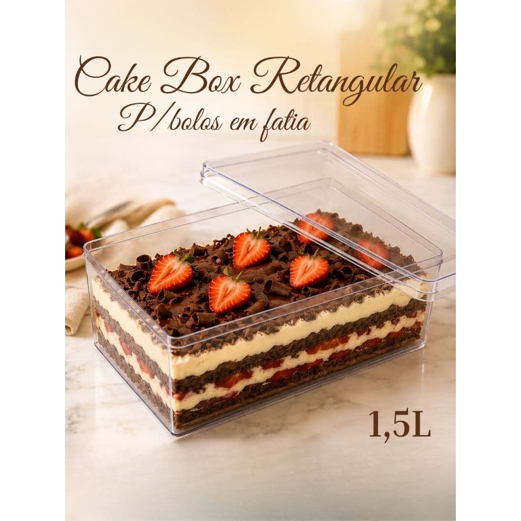 Kit Caixa Cake Box RE 20x12x8cm Retangular 1,500ML C/ 06 UN BLUESTAR